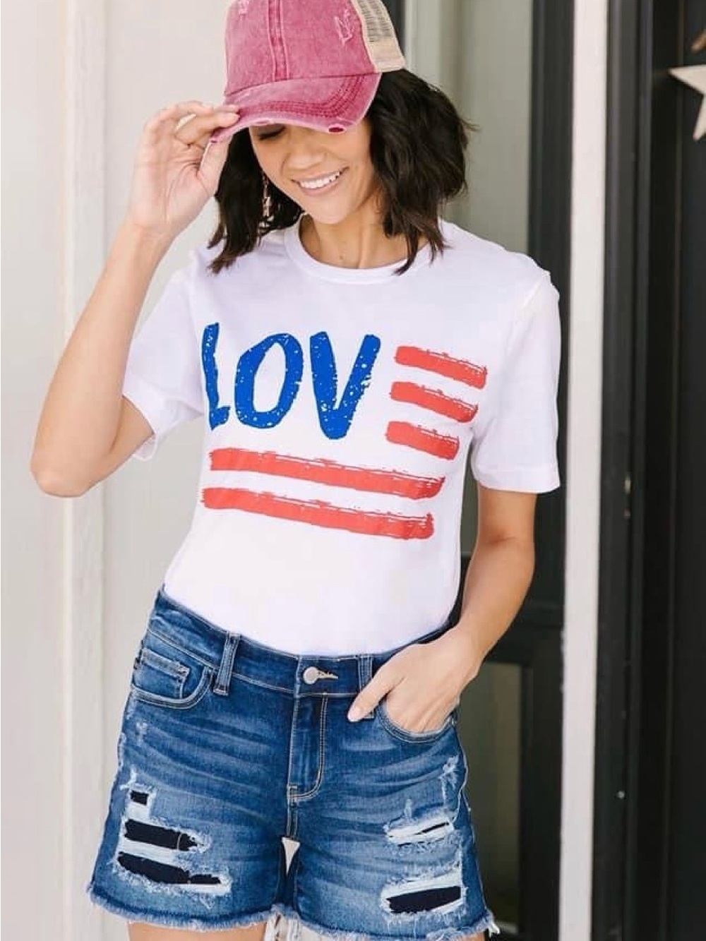 Bella Canvas White 'LOVE' Tee with Blue & Red Graphic